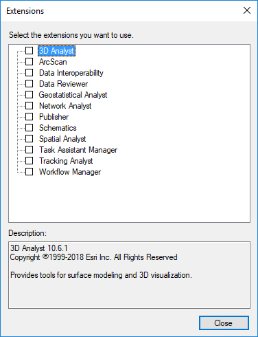 Extensions dialog box in ArcMap