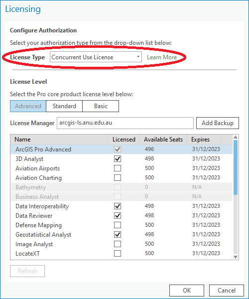 change license manager arcgis concurrent